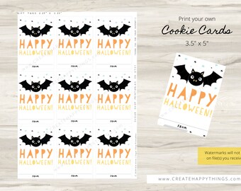 Happy Halloween Bat Rectangle Printable Tags for Cookies & Gifts 2.25in x 3.25in