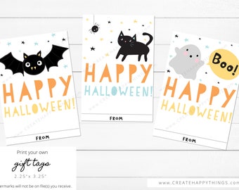 Happy Halloween Printable Trio Ghost / Bat / Cat Cookie Tag / Party Favor Tags / Cookie Tags / Fall Cookie Tags