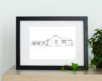 Custom Home Portrait Line Art, Personalized House Drawing (Digital Download)