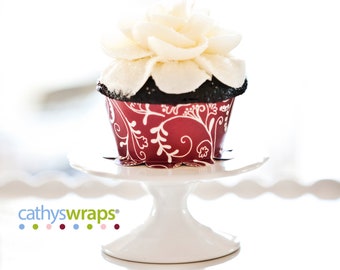 12 Tea Cup Cupcake Wraps Tea Party Decorations - Birthday, Baby, Bridal Shower - Polka Dot, Damask, Stripe, Serenity Blue, Green, Red, Pink