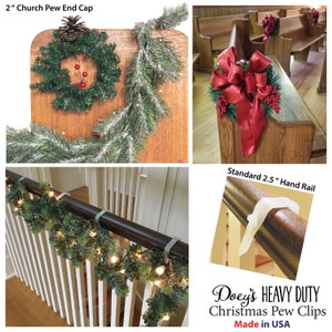 Decorate your wedding aisle by securing flowers and bows to church pews with Doey's Heavy Duty Pew Clips. Attach own and flowers with  pipe cleaners, rubber bands, twine and ribbon easily and quickly