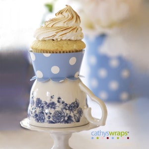 24 Tea Cup Cupcake Wraps & Tea Party Decoration. Baby, Bridal Shower and Birthdays. Polka Dot / Floral image 10