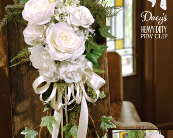12 Pew Clips Doeys Wedding Hooks Attach Chair, Table, Aisle Wedding Decoration, Pew Sign: Reopen Church Service Safely, Tulle Bow, Flowers