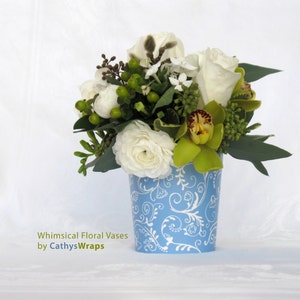 6 Periwinkle Blue Vases & Flower Pots, Flower Centerpiece, Gift Tag, Favo, Polka Dot, Damask, Stripe. Bridal, Baby Shower, Party Decoration image 1