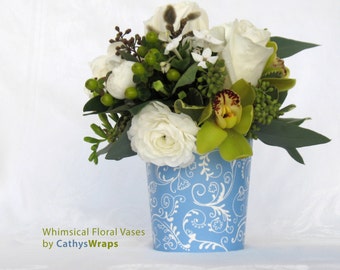6 Periwinkle Blue Vases & Flower Pots, Flower Centerpiece, Gift Tag, Favo, Polka Dot, Damask, Stripe. Bridal, Baby Shower, Party Decoration