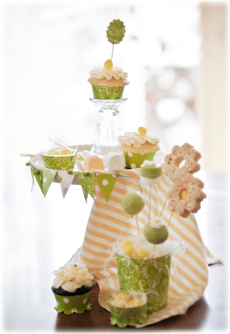 24 Tea Cup Cupcake Wraps & Tea Party Decoration. Baby, Bridal Shower and Birthdays. Polka Dot / Floral image 7