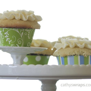 24 Tea Cup Cupcake Wraps & Tea Party Decoration. Baby, Bridal Shower and Birthdays. Polka Dot / Floral image 4