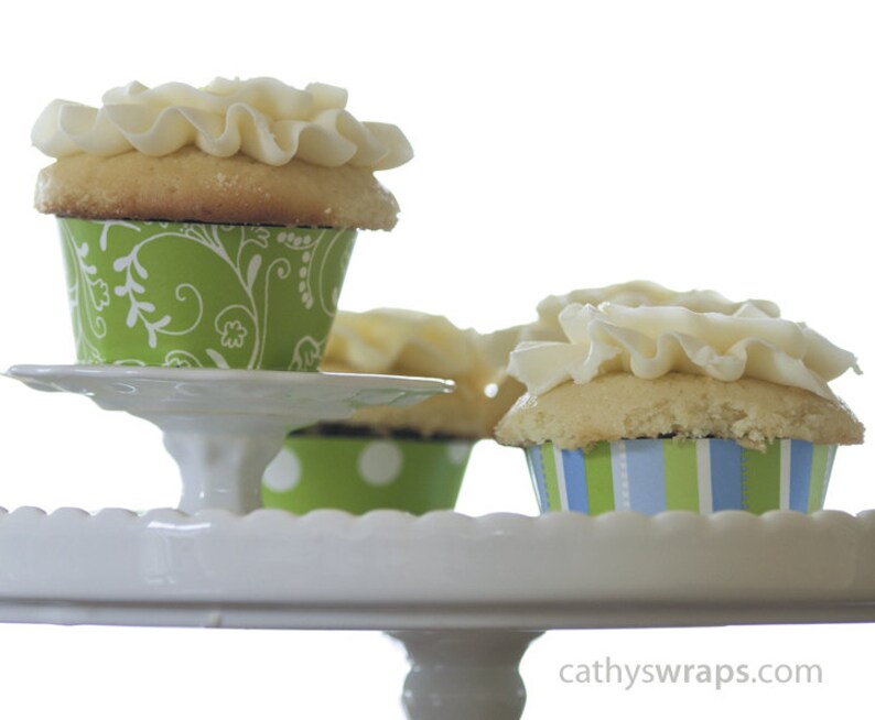 24 Tea Cup Cupcake Wraps & Tea Party Decoration. Baby, Bridal Shower and Birthdays. Polka Dot / Floral image 4