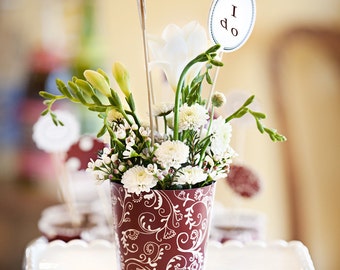 Red Flower Vase Pot Holiday Party Decoration, Bridal Shower Centerpieces, Wedding Flowers, Christmas, Flower Pot Vases. Set of 6