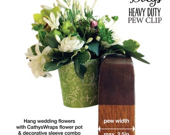 12 Pew Clip & Flower Pot Combo: Wedding Ceremony VASE Church Pew Decoration, Aisle Marker, Reuse as Reception Centerpieces + Favors