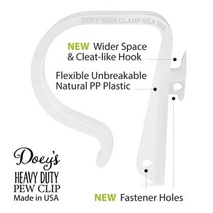 Decorate your wedding aisle by securing flowers and bows to church pews with Doey's NEW Improved Heavy Duty Pew Clips. Attach own and flowers with  pipe cleaners, rubber bands, twine and ribbon easily and quickly