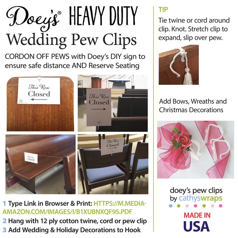Doey's HEAVY DUTY Pew Clips Attach Elegant Wedding Aisle Decorations to Pews, Chairs, and Tables Quickly Securely 24 Pew Hooks image 5