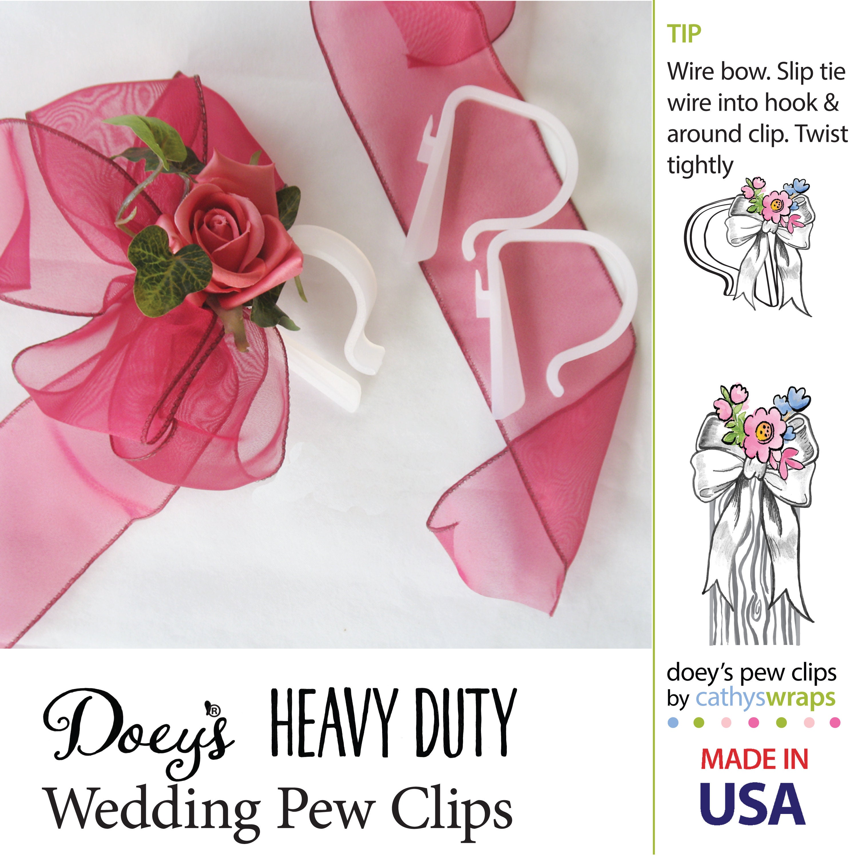 Doey's Heavy Duty Pew Clips: Wedding Aisle Decoration Hooks - 24 Pack MADE  in USA - Etsy Sweden, image size:3000x3000