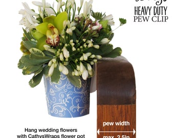 12 Pew Clip & Flower Pot Combo: Wedding Ceremony VASE Church Pew Decoration, Aisle Marker, Reuse as Reception Centerpieces + Favors