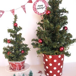 Marsala Red / Green Christmas Holiday Centerpiece Vases, Decorations, Hostess Gifts / Damask, Polka Dot Flower Pot Vase, Party Favors Set 6 image 2