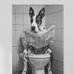 Black and white poster Danish mastiff funny design for bathroom, living room, children&#39;s room, office etc. Wall decoration dog wall art for guest toilet