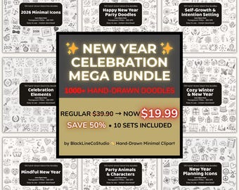 New Year Celebration Mega Bundle | 1000+ Hand-Drawn Doodle Clipart PNGs for Crafters