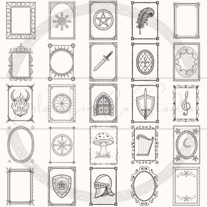 Magical Fantasy Frames Clipart PNG: 100 Hand-drawn Doodle Borders ...