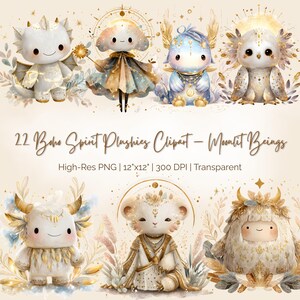 Pacchetto Clipart di peluche Boho Spirit / 22 PNG / Grafica mascotte mistica / 12 x 12 pollici / Uso commerciale / Download immediato