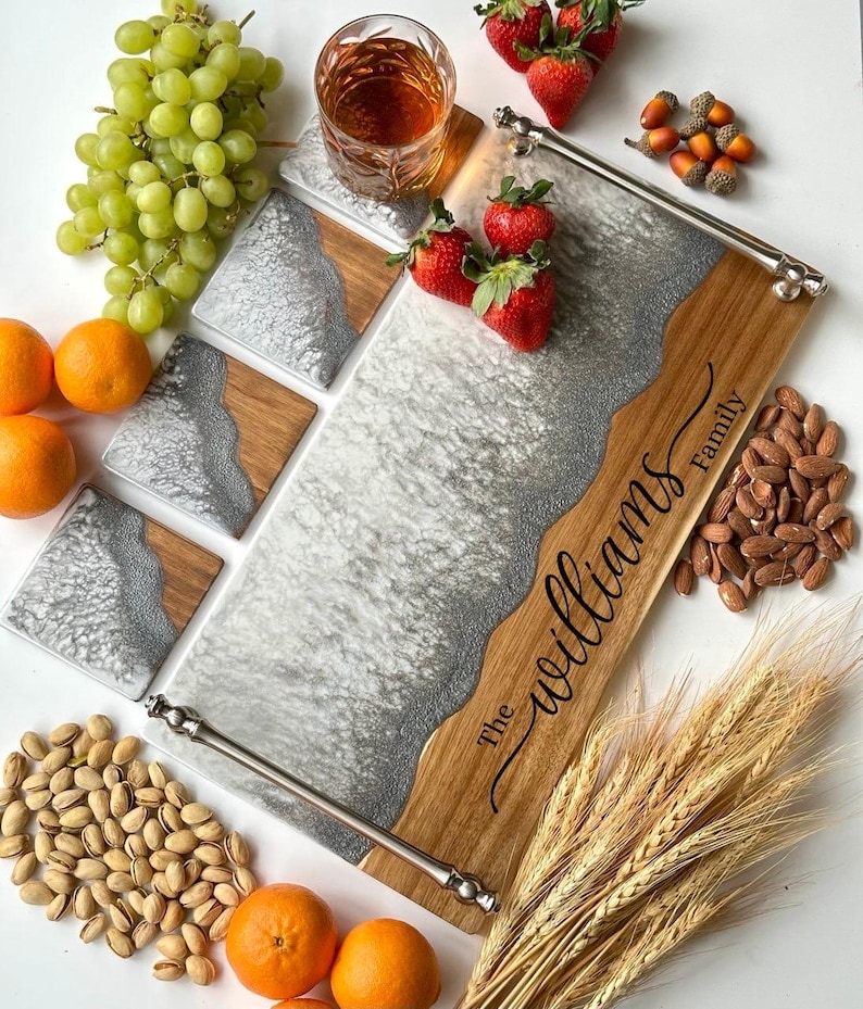 Personalized Charcuterie Board Set,Resin Cutting Board Serving Tray,Gift For Any Occasions Birthday,Christmas,Wedding, Anniversary,Couples,
