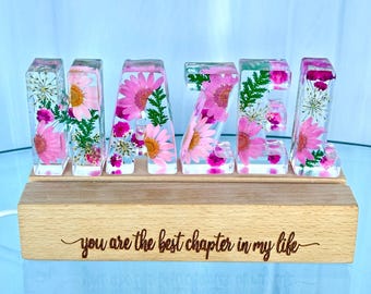 Custom Name Resin Lamp: Handmade Natural Flower 3D Light