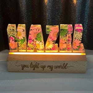 Custom Name Resin Lamp: Handmade Natural Flower 3D Light