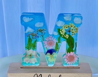 Custom Letter  Lamp ,Handmade Light With Epoxy Resin And Hatural Flowers ,Personalized Gift For Birthday, Wedding,Christmas,3D Effect Decor