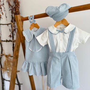 Matching Cotton Linen Birthday Outfit: Sibling Set, Brother & Sister