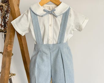 Cute Baby Boy Suit with Stylish Bow Tie Detail | Linen Baby Boy Suit | Baby Boy Suit Set | Boys Wedding Outfit | Easter | Boys Suspender Out