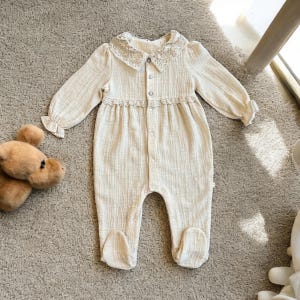 Muslin Baby Lace Romper | Girls Baby Shower Gift | Romper Muslin Organic Cotton | Baby Girl Romper | Baby Girl Bodysuit | Muslin Baby Outfit