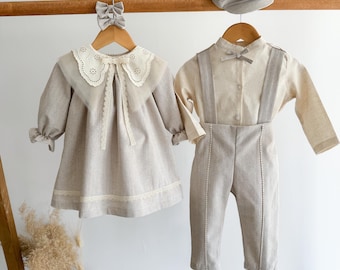 Sibling Set Brother and Girls | Wedding Boy/Girls Set | Baptism Boy/Girls Set | 3 Piece Baby and Kids Outfit | Boys Salopet |Girls Dress Set