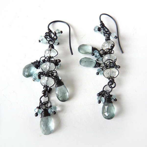 Aquamarine Earrings -  Oxidized Sterling Silver - One of a Kind - Tagt - Free Shipping