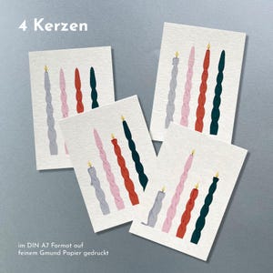 Postkarten zum Advent oder Geburtstagen DIN A7 - Motiv brennende Kerzen / Adventskerzen gedrehte Kerzen Weihnachtspost Geburtstag 1-4