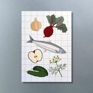 DIN A4 Druck - HERINGSSALAT-Illustration - Dekorieren & Verschenken / Heringssalat, Fisch, Kochzutaten / Küche, Esszimmer