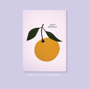 rosa Postkarte mit Orange - Happy Birthday / DIN A6 / Geburtstag, Sommer, Obst, Natur.