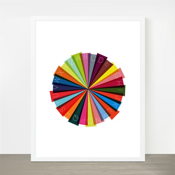 items similar to colorwheel alphabet art print rainbow abc large