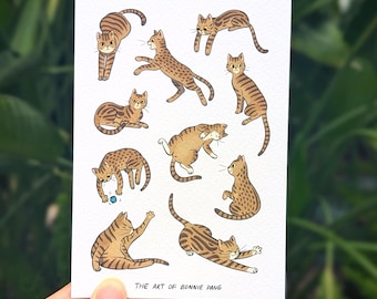 Ansichtkaart Cyperse kat A6 | Schattige gestreepte bruine katten strekken zich uit | Illustraties en stripkaarten