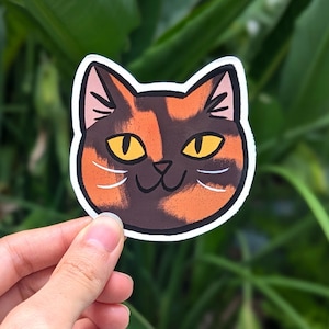 Sticker kattengezicht #5 | Schattige fragmentarische schildpadkat | Grote vinylstickers cartoon hoofd