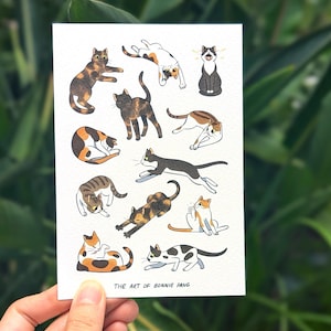 Patchy Cat Postcard A6 | Quirky cute kitty in various poses | Illustration & comic card prints