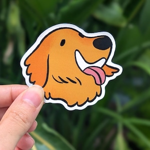 Golden Retriever Sticker | Cute happy smiling dog | Large cartoon head vinyl stickers