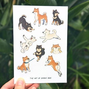 Shiba Inu Postkarte A6 | Lustiger Dogen Hund in verschiedenen Posen | Illustration & Comic Kartendruck