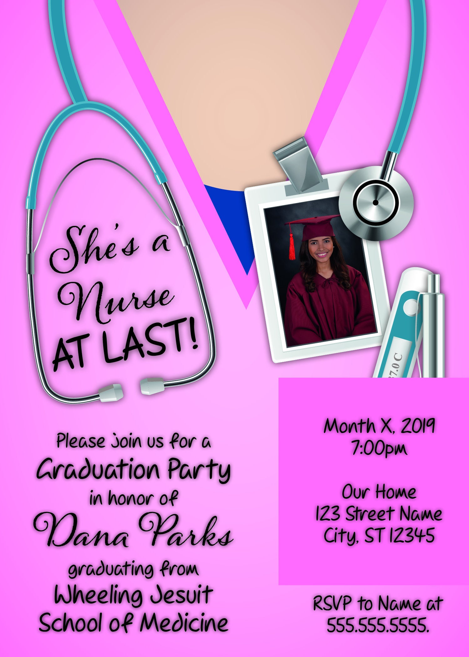 CUSTOM PRINTABLE Invitation Nursing School Graduation Etsy