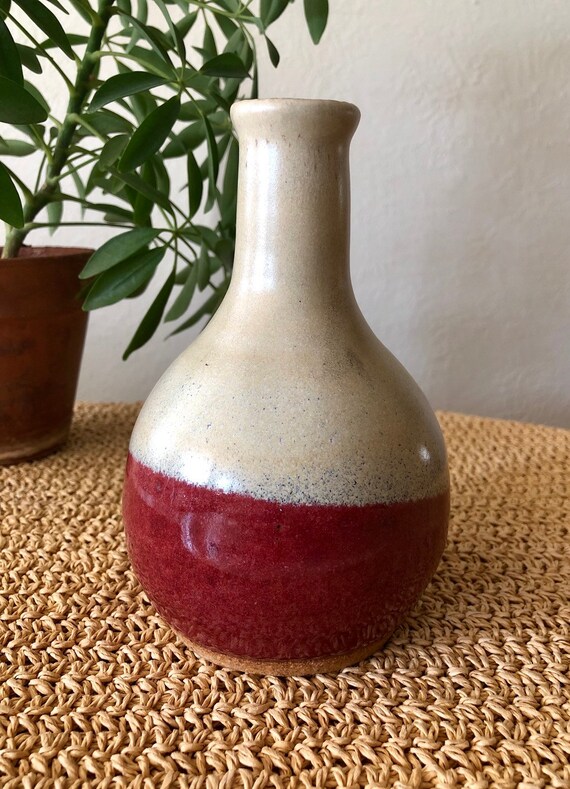 Red Bud Vase Red And Gray Vase Pottery Vase Vintage Etsy