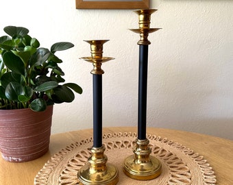 Brass Candlesticks Black Candlesticks Tall Candlestick Black Candle Holders Brass Table Decor