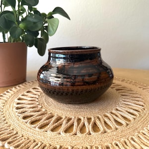 Black Pottery Vase Brown Ceramic Vase : Neutral Table Decor