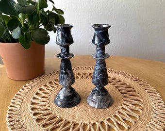 Marble Candlesticks Gray Stone Candle Holders Table Centerpiece Dining Room Decor