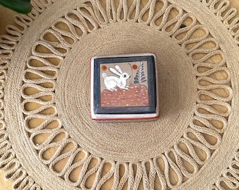 Ceramic Trinket Box Mexican Pottery Jewelry Box Bunny Keepsake Box Gift for Her