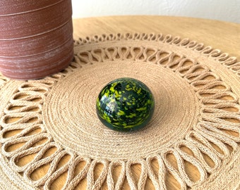 Green Glass Paperweight Colorful Glass Paperweight Green and Yellow Glass Desk Accessory