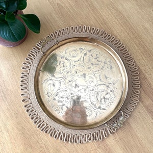 Round Brass Tray with Handles Brass Serving Tray Decorative Brass Tray Fall Table Decor