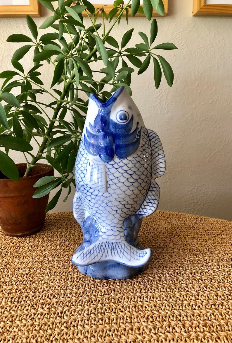Blue And White Vase Flower Vase Fish Vase Blue And White Etsy